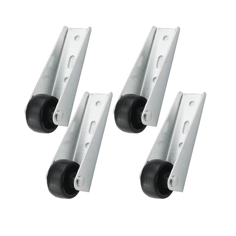 Four Pack Point Nine Inch Silent Rubber Casters with Vertical Mounting Extension Brackets for furniture repair.