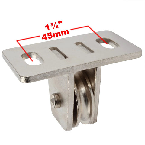 Side view of 4 Pcs 1-3/8" Pulley Block, Single Bearing Silent for 3/16" Cord, Max Load 330 lb, showing nickel-plated steel material