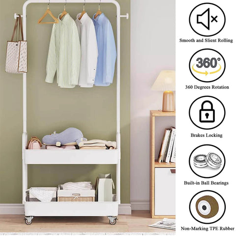 Clothing rack with 1 Inch Caster Wheels for Furniture Silent Bearing Swivel Plate Casters Set of 4 with Brakes