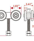 Silent Four Wheel Trolley Assembly For One And Three Quarter Inch Wide And Two And Quarter Inch Tall Shed Doors, front view