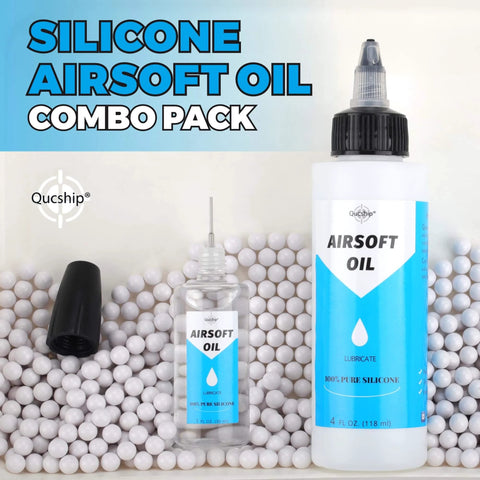 Airsoft Oil 4 oz & 1 oz Needle Oiler 100% Silicone Air Gun Oil, Multi-Purpose Airsoft Chamber Lube bottles with white pellets