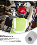 Worker adjusting machinery with silicone antiskid pads in the foreground, Silicone Antiskid Pads Set 20 Pack Non Slip Bumpers For Chassis And Furniture Feet Anti Collision Mats Grippy Vibration Dampeners For Machines And Appliances Durable Floor Safe Pads shown.