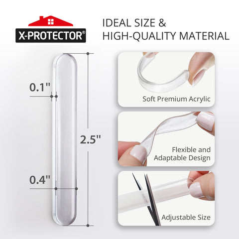 40 Pack Clear Cabinet Door Bumpers That Say No More Slams, Soft Close Pads, 2.5 By 0.4 Inch Anti Slam Cushions For Cabinets Drawers Chair Backs And More, Quiet Home, Easy Install, Durable Silicone shown with dimensions and material features