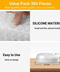 Clear Self Adhesive Cabinet Bumpers For Kitchen Cabinets And Doors, Silicone Noise Reduction Cushions shown in packaging and size.