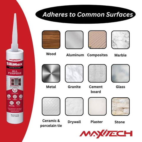 All Purpose Silicone Caulk Clear Sealant For Bathrooms And Showers Waterproof RTV Silicone Sealant 12 surfaces shown