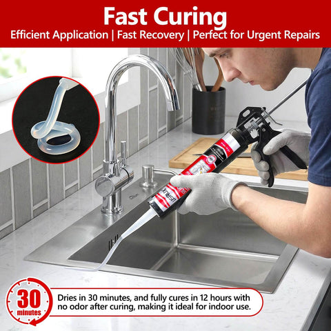 Using Pro Grade Advanced Silicone Caulk For Kitchen And Bathroom 10 Fl Oz Cartridges 12 Pack 100 Percent Waterproof RTV Sealant