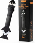 Silicone Caulking Tools 3 In 1 Finishing Tool For Sealant Grout Removal Scraper With Stainless Steel Head next to box