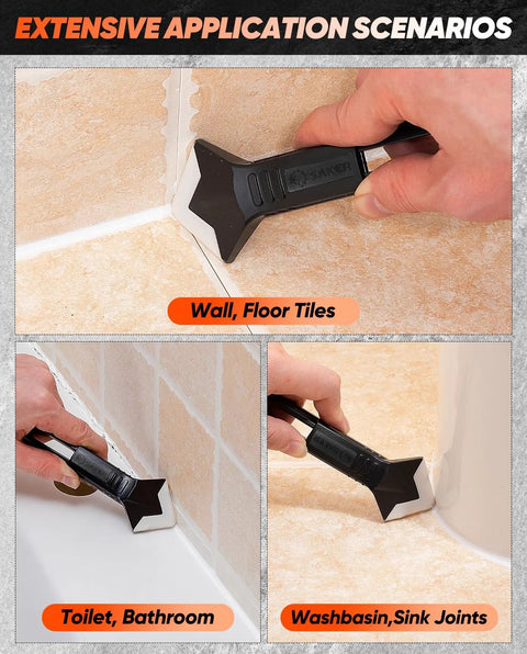 Silicone Caulking Tools 3 In 1 Finishing Tool For Sealant Grout Removal Scraper With Stainless Steel Head used on tiles