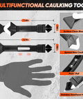 Silicone Caulking Tools 3 In 1 Finishing Tool for Sealant Grout Removal Scraper with stainless steel head dimensions shown