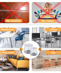 Infographic showing benefits of 32 Pack Silicone Chair Leg Protectors With Built In Felt Pads For Scratch Free Floors Noise Free Movement And Easy Smooth Gliding Fits Round Chair Legs From 1.31 To 2.00 Inches Diameter And Square From 1.19 To 1.56 Inches in various settings like restaurant, office, living room, and bar.