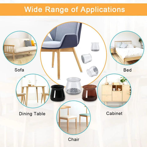Image showcasing 32 Pack Silicone Chair Leg Protectors With Built In Felt Pads For Scratch Free Floors on various furniture types.