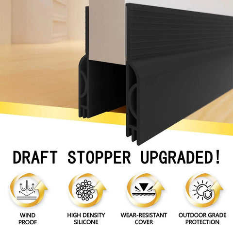 Door Draft Stopper For Bottom Of Door, Weather Stripping Seal To Block Drafts And Noise, 39 Inch Silicone Gap Filler installed