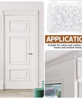 Silicone Door Frame Plugs Kit 60 Pcs Round Screw Hole Plugs In Five Sixteenth Inch By One Quarter Inch Size White Frame Inserts shown installed on door frame and in packaging.