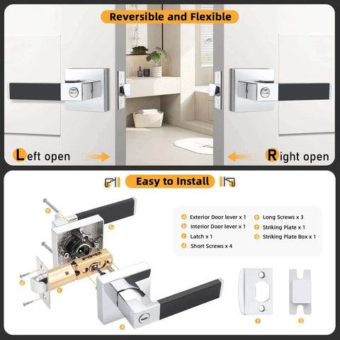 2 Pack No Hassle Modern Soft Black Silicone Door Handles With Privacy Bedroom Levers And Polished Chrome Knobs Heavy Duty Reversible