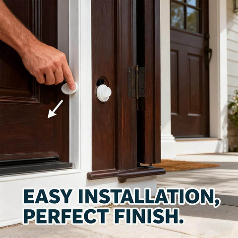 Person installing Silicone Door Hole Plugs 100 Pack for Entry Doors Five Sixteenth by One Quarter Inch Frame Holes White