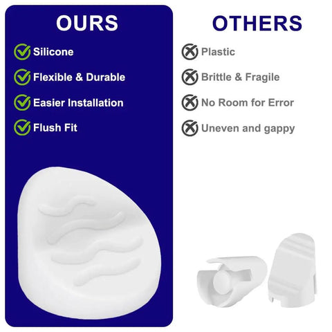 Comparison of silicone door screw hole plugs with plastic alternatives, highlighting benefits of silicone material for entry doors.