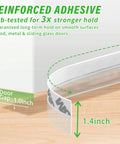 Updated Weather Stripping Door Seal with reinforced adhesive shown in close-up, highlighting 1.4 inch width and effective seal for 1 inch gap.