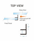 Top view illustration of silicone sliding glass door side seal strip for frameless showers, showing 1/4 inch thickness, adhesive installation.