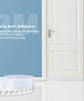 26 Feet Silicone Seal Strip shown with door, highlighting strong adhesive, 45MM transparent sealing tape for doors, windows, shower gaps.