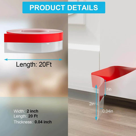 Product details showing Door Weather Stripping Silicone Seal Strip Sealing Tape for Door Draft Stopper Adhesive Tape, 20ft length, 2in width.