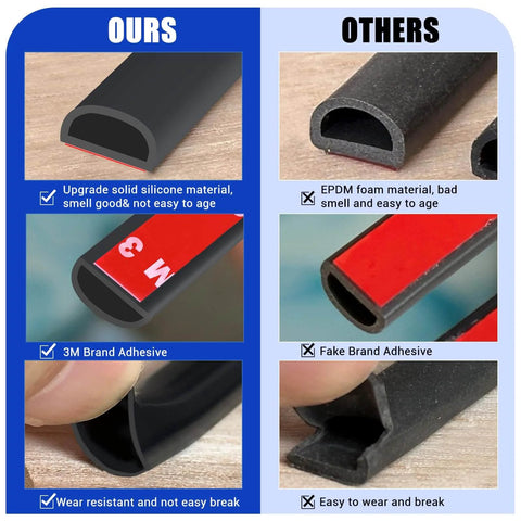Comparison of Weather Stripping Door Seal Self Adhesive Weather Strip Silicone D Shaped Door Seal Strip with inferior products