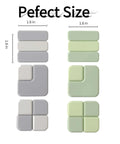 Door Stop Wall Protector Set Of 6 With 0.4 Inch Square Soft Rubber Bumpers Thickened Adhesive, shown in multiple colors and sizes.
