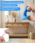 Close-up of a blue Silicone Door Stopper Pad With No Drill Bumper Guard For Handles, showing strong suction and flexibility.