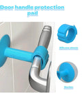 Silicone Door Stopper Pad With No Drill Bumper Guard For Handles shown installed on a metallic handle in blue color.
