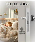 Door with Eight Pack Silicone Door Stopper Wall Protectors for Walls, self-stick, 1 inch clear transparent shield in a child's room.