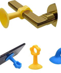 Silicone Door Stopper Bumper Pad And Wall Protector For Soft Closing Doors And Cabinets Reduces Noise And Impact Protects Walls Provides Gentle Cushioning And Easy Mounting With Suction Cup For Tile Surfaces And Handy Phone Holder, shown in different colors and uses.