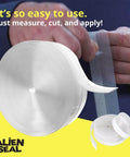 Close-up of Alien Draft Seal Set of 49 Feet Anti-Draft Adhesive and Flexible Flap for sealing doors and windows, with hand applying seal.