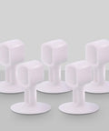 Soft silicone doorknob cushions absorb impact and wall noise, protecting walls from knocks; a 5 pack, shown on a flat surface