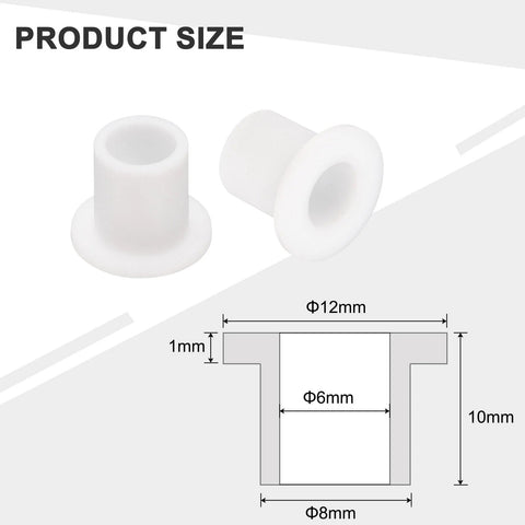 12 Pieces Silicone Flanged Sleeve Bearings White ID 6mm OD 8mm Length 10mm Flange Diameter 12mm Self Lubricating Bushings