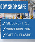 Body shop with safety features highlighted: silicone-free, paint safe, plastic safe, for Deep Penetrating Rust Eater Oil 11 Oz Aerosol.