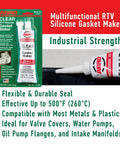 Garage Tough High Temp Silicone Sealant And Gasket Maker For Automotive And Industrial Use Up To 500 Degree Fahrenheit Heat Clear 3 Oz Tube Durable Flexible Sealant That Resists Oil Water Antifreeze And Transmission Fluid packaging