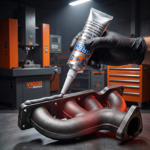 Applying High Temp Silicone Gasket Maker For Engine Oil Pan Valve Cover And Transmission Housing Oil Resistant No Drip Non Corrosive Sealant With 590F Heat Tolerance Grey Two Pack Professional Grade Formula to engine part.