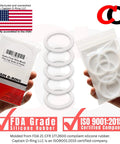 Hydro Flask Replacement Lid Gasket O Rings For Wide Mouth Flex Caps 5 Pack shown in packaging with five silicone O-rings visible