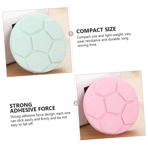 5 Piece Silicone Anti Collision Pads For Washing Machines Noise Reduction Door Bumpers in green and pink showcasing size and adhesion.