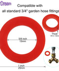 Silicone Hose Washers Set for Outdoor Garden Hoses and Faucets, 40 Pack Red O-Rings showing dimensions and compatibility info