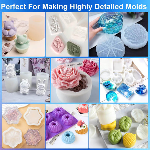 Variety of detailed molds made with 64 Oz Silicone Mold Making Kit With Platinum Cure Liquid Silicone, featuring intricate designs.