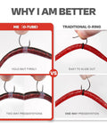 Comparison of Pro Grade Heavy Duty Silicone O Tubes and traditional O-rings securing red Senko worms with hooks