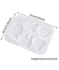 Doctor Badge Rollers Silicone Molds For Epoxy Resin Crafting Heart Tooth And Stethoscope Shapes with dimensions labeled.