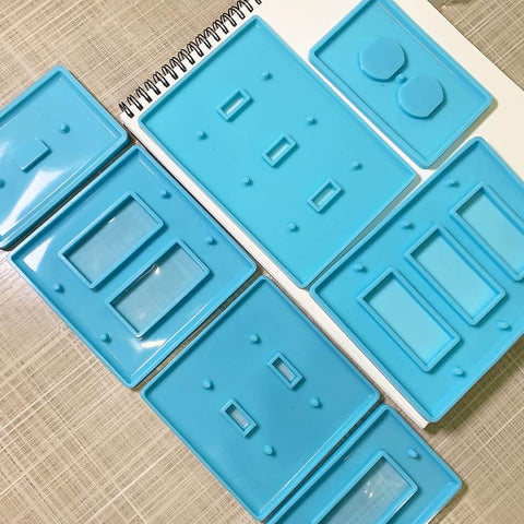 7 Piece Light Switch Cover Resin Molds Set for Epoxy Resin Crafts, blue silicone molds for switch and outlet covers