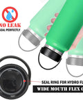 Image showing a Six Pack Rubber Seals For Hydro Flask Wide Mouth Flex Caps And Flex Straw Cap O Rings Replacement, fitted on bottles.
