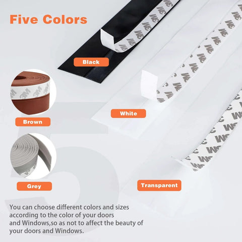 26 Feet Silicone Seal Strip in five colors: black, white, brown, grey, and transparent. Ideal for door weather stripping.