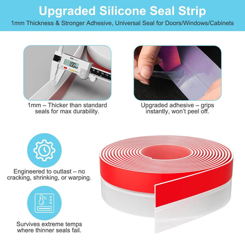20 ft x 1 in Weather Stripping, Door Draft Stopper Silicone Gap Seal Strip showing thickness and adhesive quality