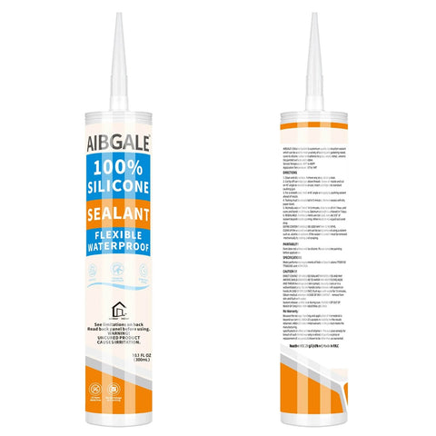 Gold Glitter Silicone Sealant Waterproof 100 Percent Silicone Caulk front and back view, 10.1 oz tube for RVs, roofs, and doors.