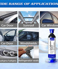 Silicone Adhesive Sealant For Auto And Home Use, 100 Percent Waterproof Black Caulk With A Super Strong Bond That Wont Shrink Or Crack, Perfect For Gaskets Engine Sunroof Headlights Windows And Easy Home Repairs, 30g shown with application examples for car doors, windows, sunroof, headlights, and home seals.