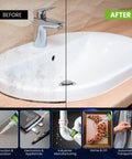 Before and after of a sink sealed with All Purpose Silicone Adhesive Sealant, RTV Waterproof Caulk With Ultra Flex And Strong Grip, 3.4 Fl Oz.