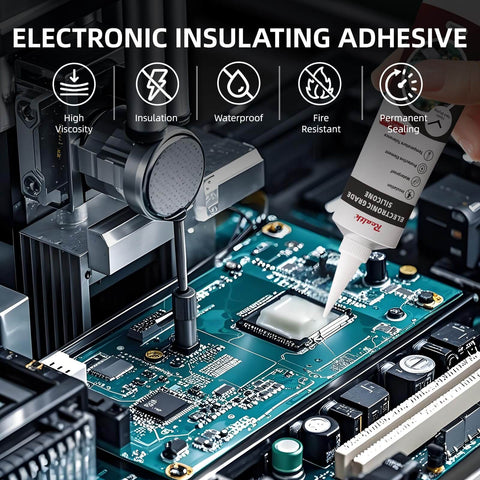 Application of Conformal Coating For Electronics Pro Grade Silicone Adhesive Sealant, 3.4 Oz, on a circuit board